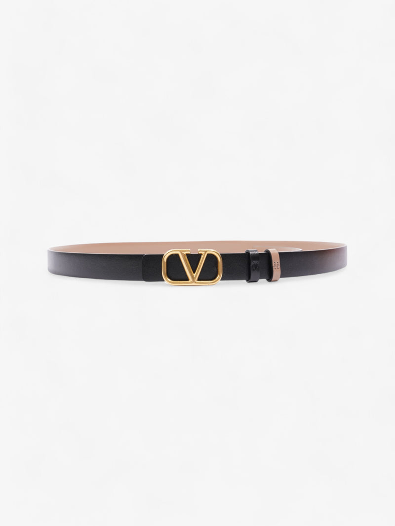  Valentino V Logo Belt Black / Gold / Beige Leather 100cm / 40