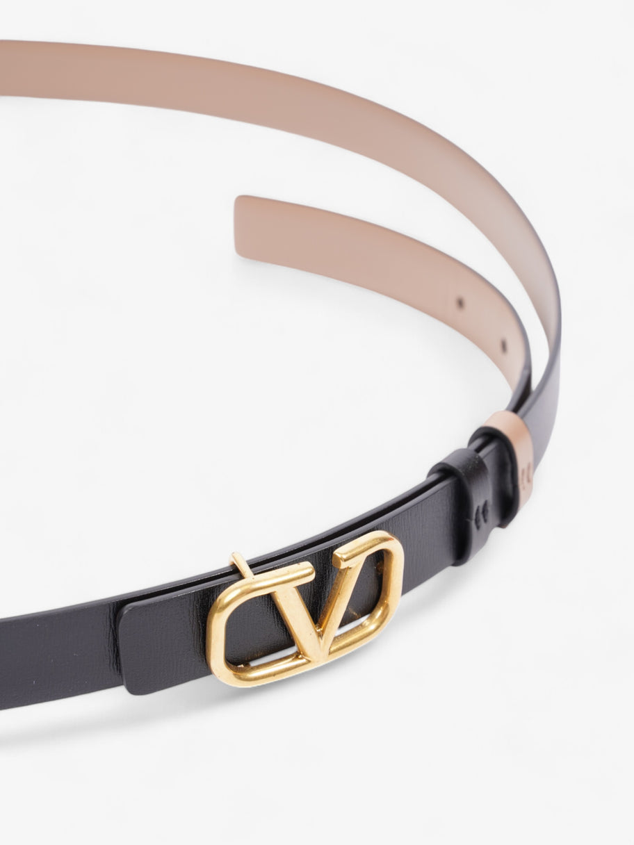 Valentino V Logo Belt Black / Gold / Beige Leather 100cm / 40