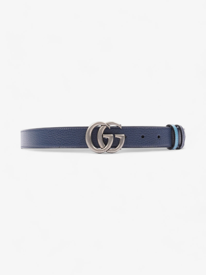  GG Marmont Thin Reversible Belt Navy / Aqua Blue Leather 95cm 38