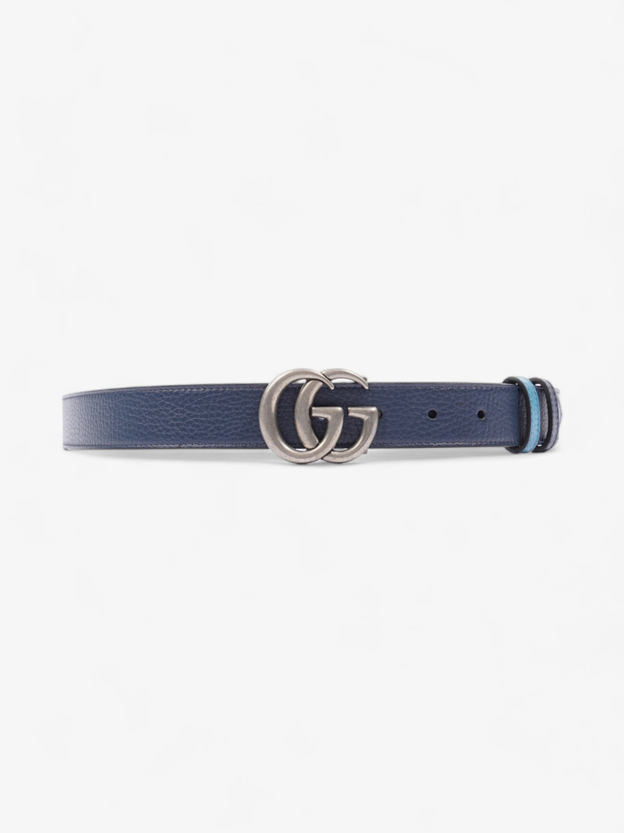 GG Marmont Thin Reversible Belt Navy / Aqua Blue Leather 95cm 38