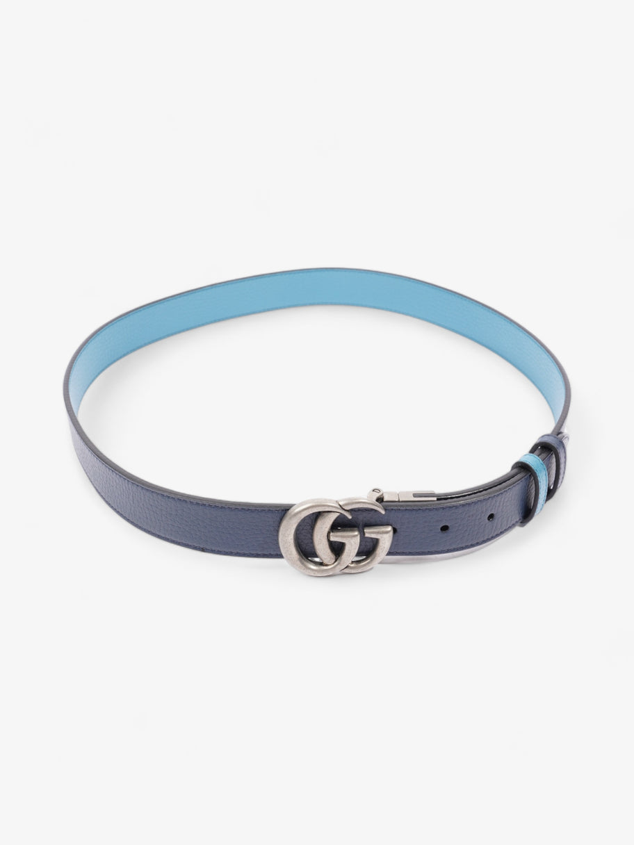 GG Marmont Thin Reversible Belt Navy / Aqua Blue Leather 95cm 38