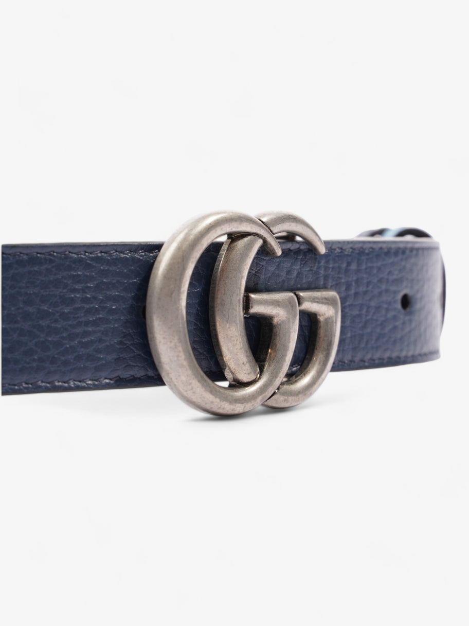 GG Marmont Thin Reversible Belt Navy / Aqua Blue Leather 95cm 38