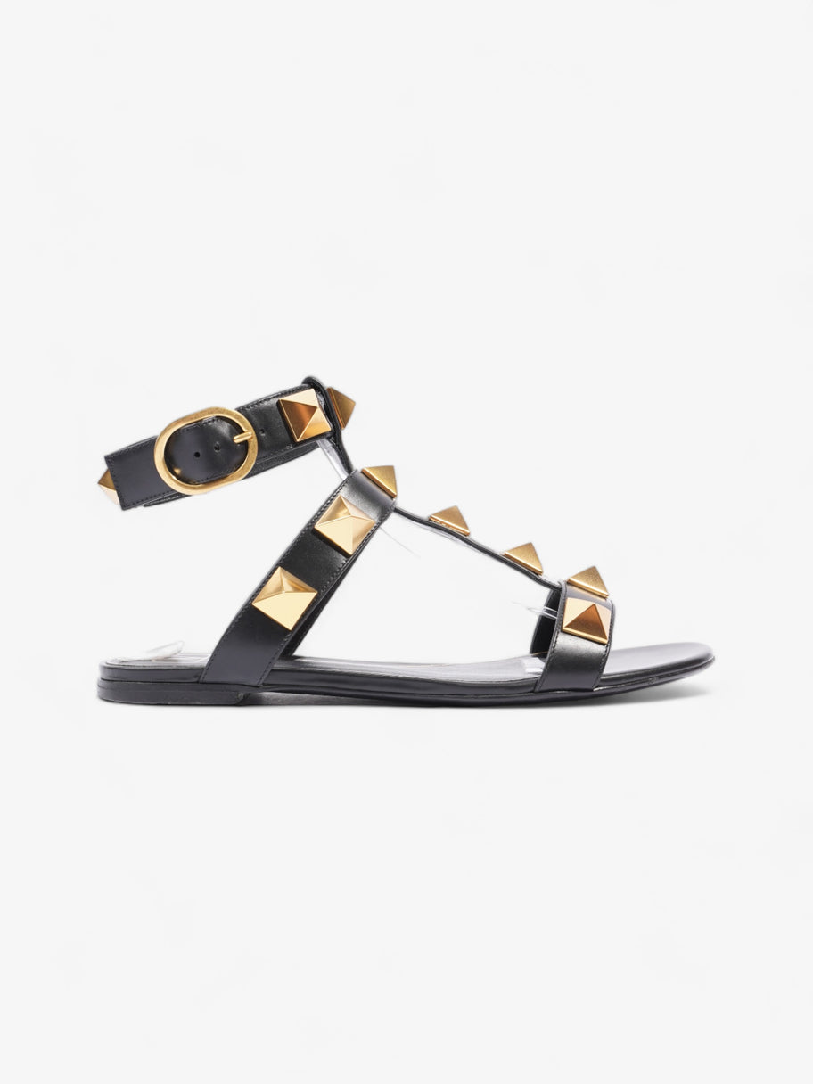 Valentino Roman Stud Flat Sandals Black / Gold Calfskin Leather EU 38 UK 5 Image 1