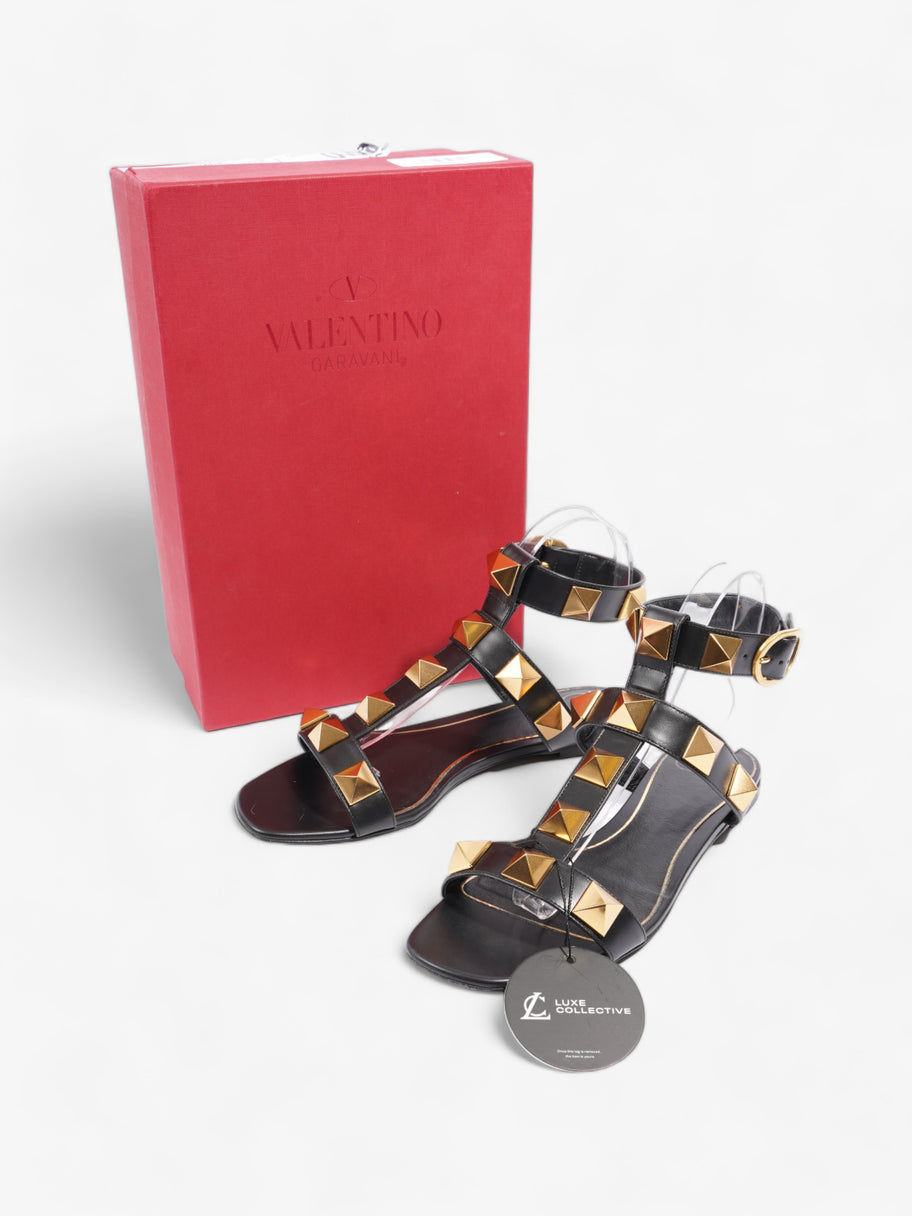 Valentino Roman Stud Flat Sandals Black / Gold Calfskin Leather EU 38 UK 5 Image 10