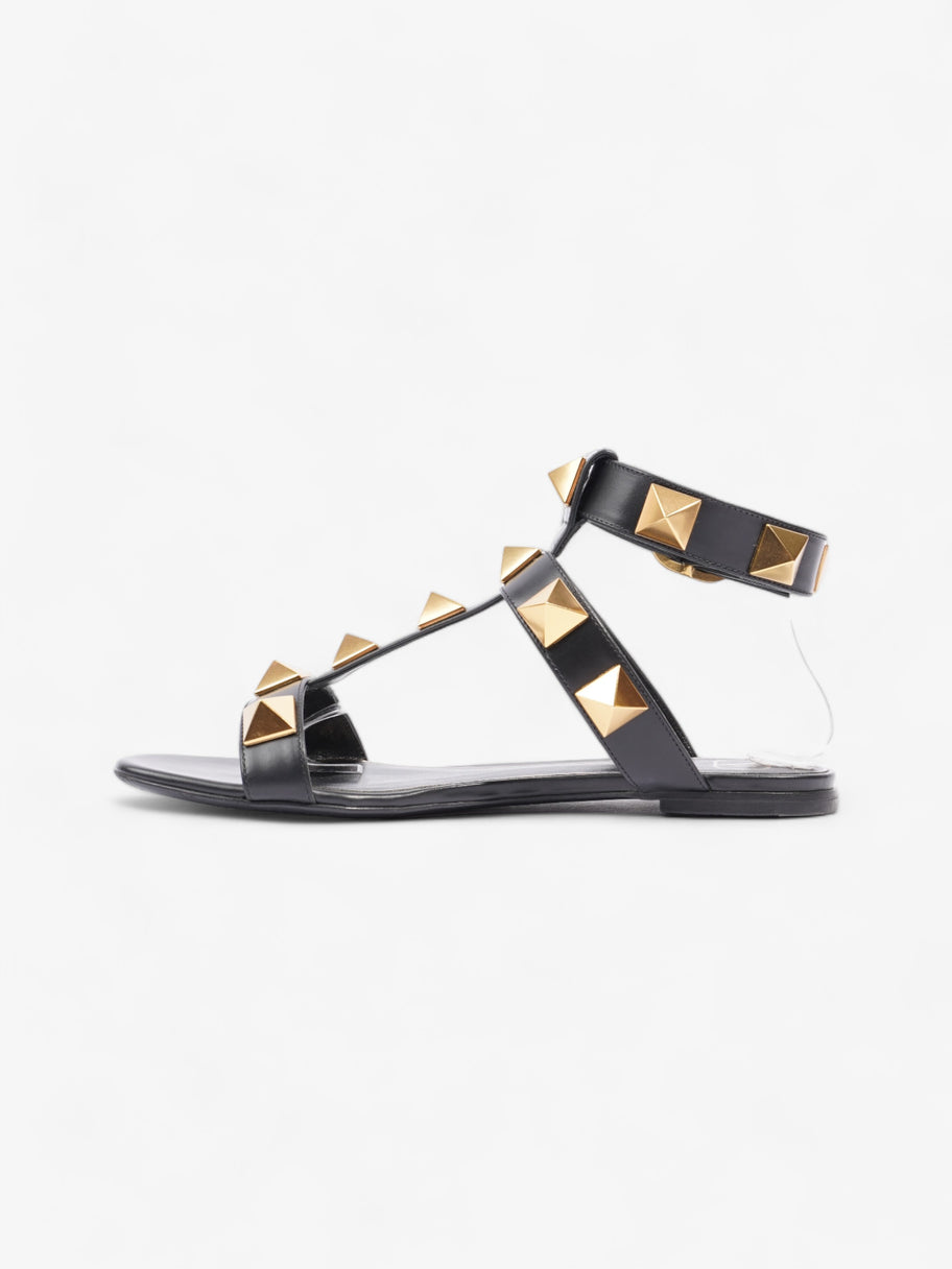 Valentino Roman Stud Flat Sandals Black / Gold Calfskin Leather EU 38 UK 5 Image 3