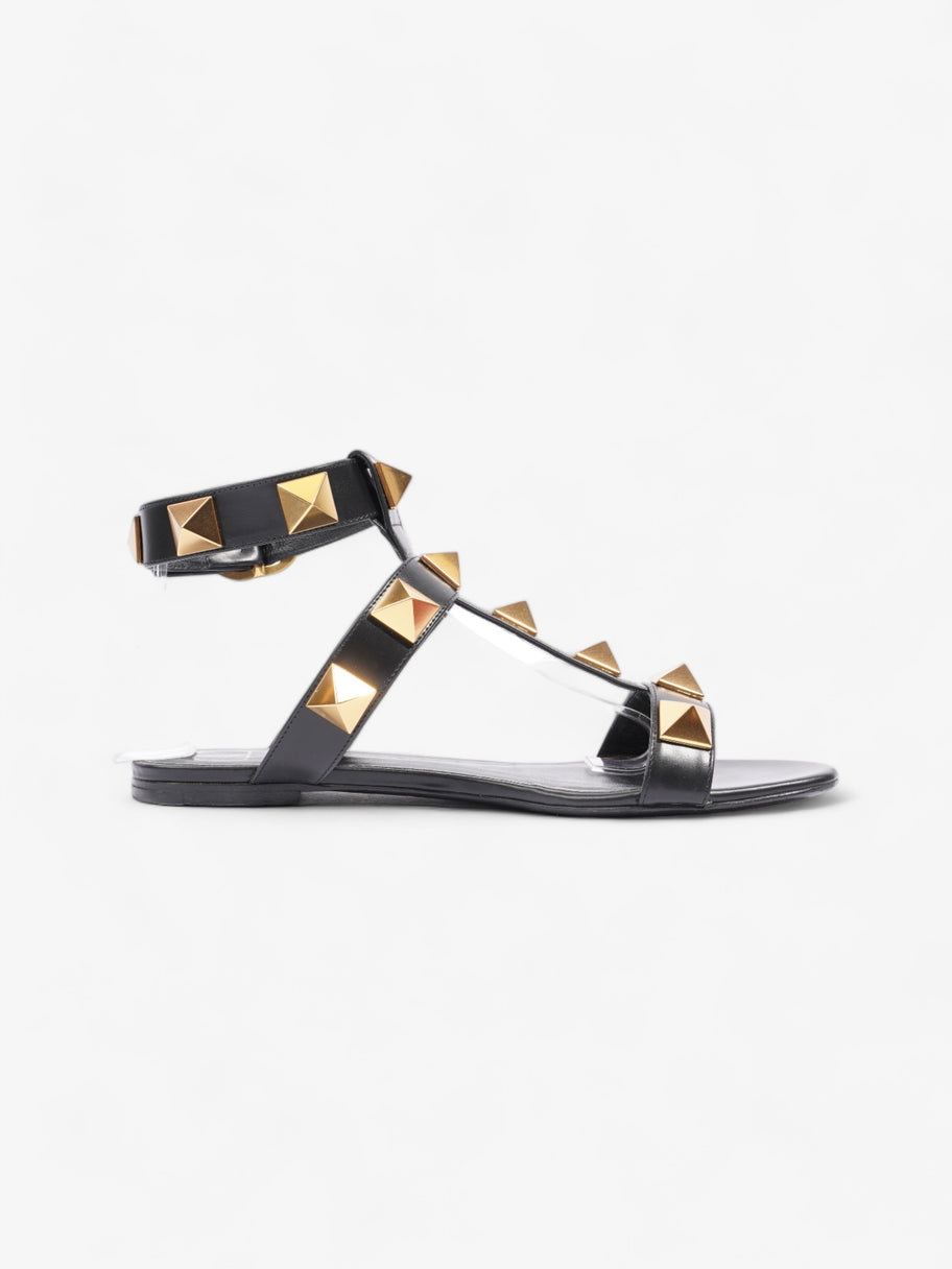 Valentino Roman Stud Flat Sandals Black / Gold Calfskin Leather EU 38 UK 5 Image 4