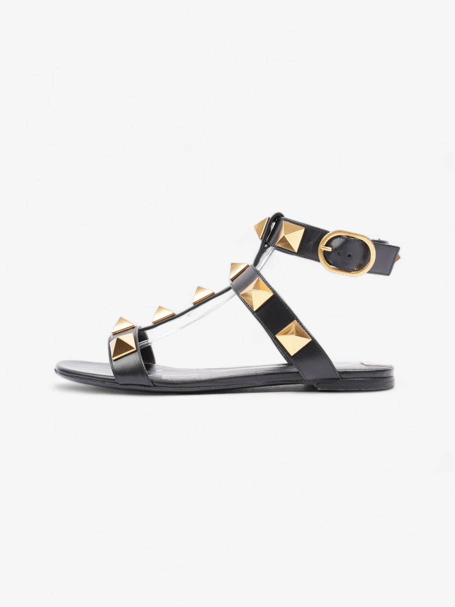 Valentino Roman Stud Flat Sandals Black / Gold Calfskin Leather EU 38 UK 5 Image 5