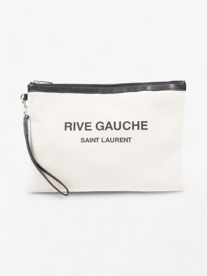  Saint Laurent Rive Gauche Wristlet Black / White Canvas