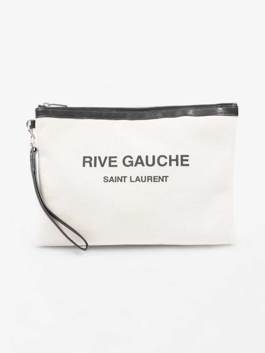 Saint Laurent Rive Gauche Wristlet Black / White Canvas Image 1