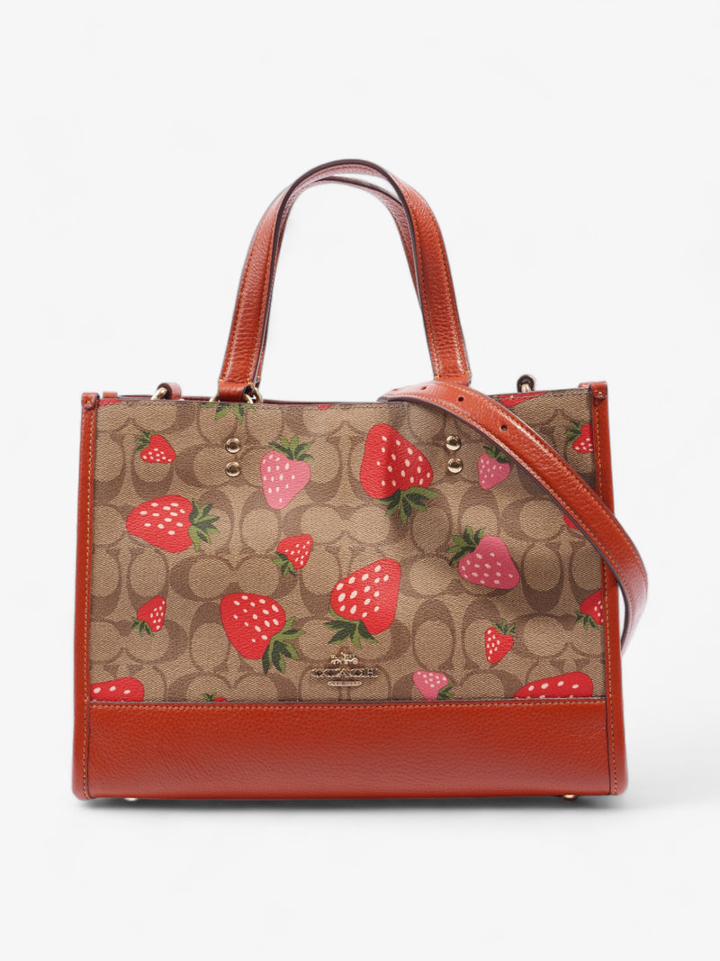  Coach Dempsey Carryall Bag with Wild Strawberry Print Red / Signature Monogram Coated Canvas