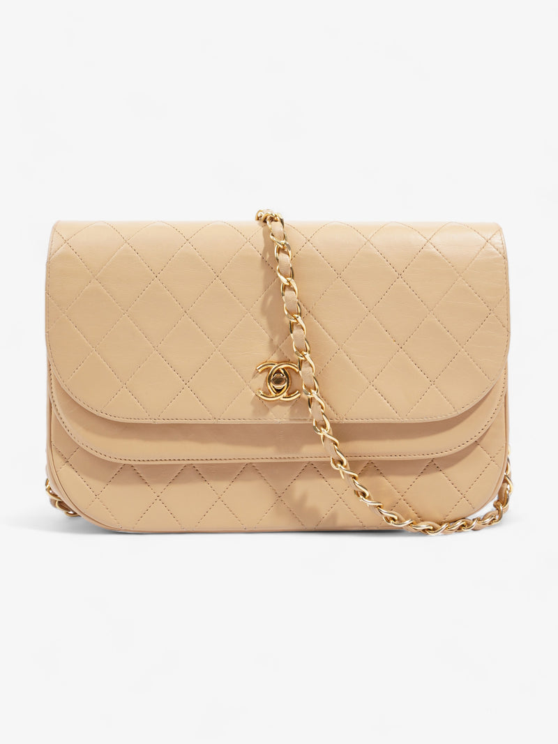  Double Flap Timeless Bag Beige Lambskin Leather