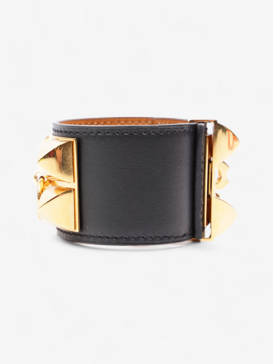 Hermes Collier De Chien Bracelet Black / Gold Calfskin Leather T3 (Medium) Image 10