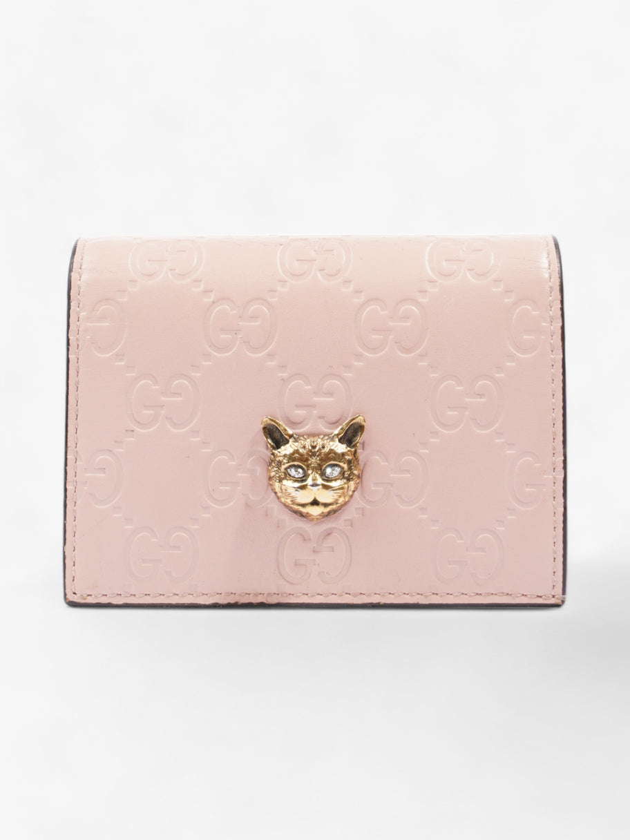 Gucci Signature Crystal Cat Wallet Card Holder Candy Pink Leather Image 1