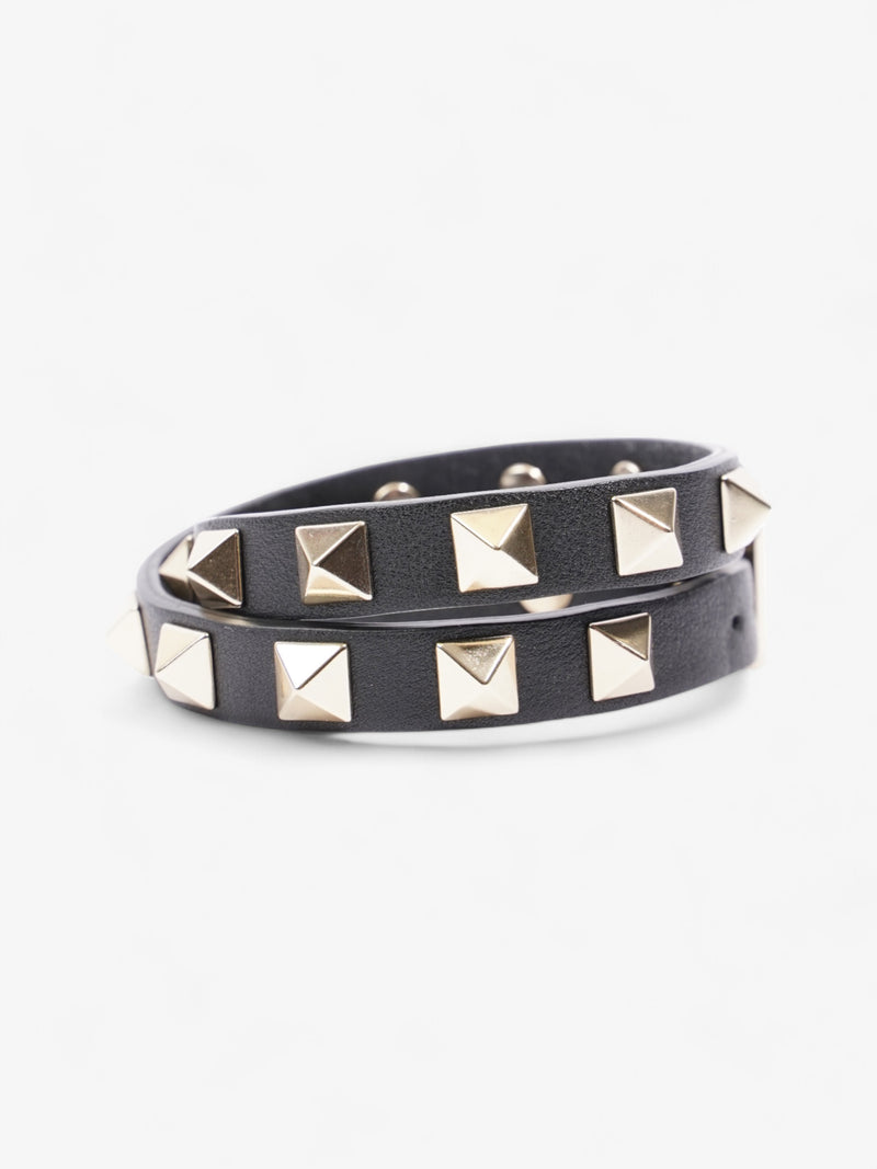  Valentino Rockstud Bracelet Black / Gold Leather