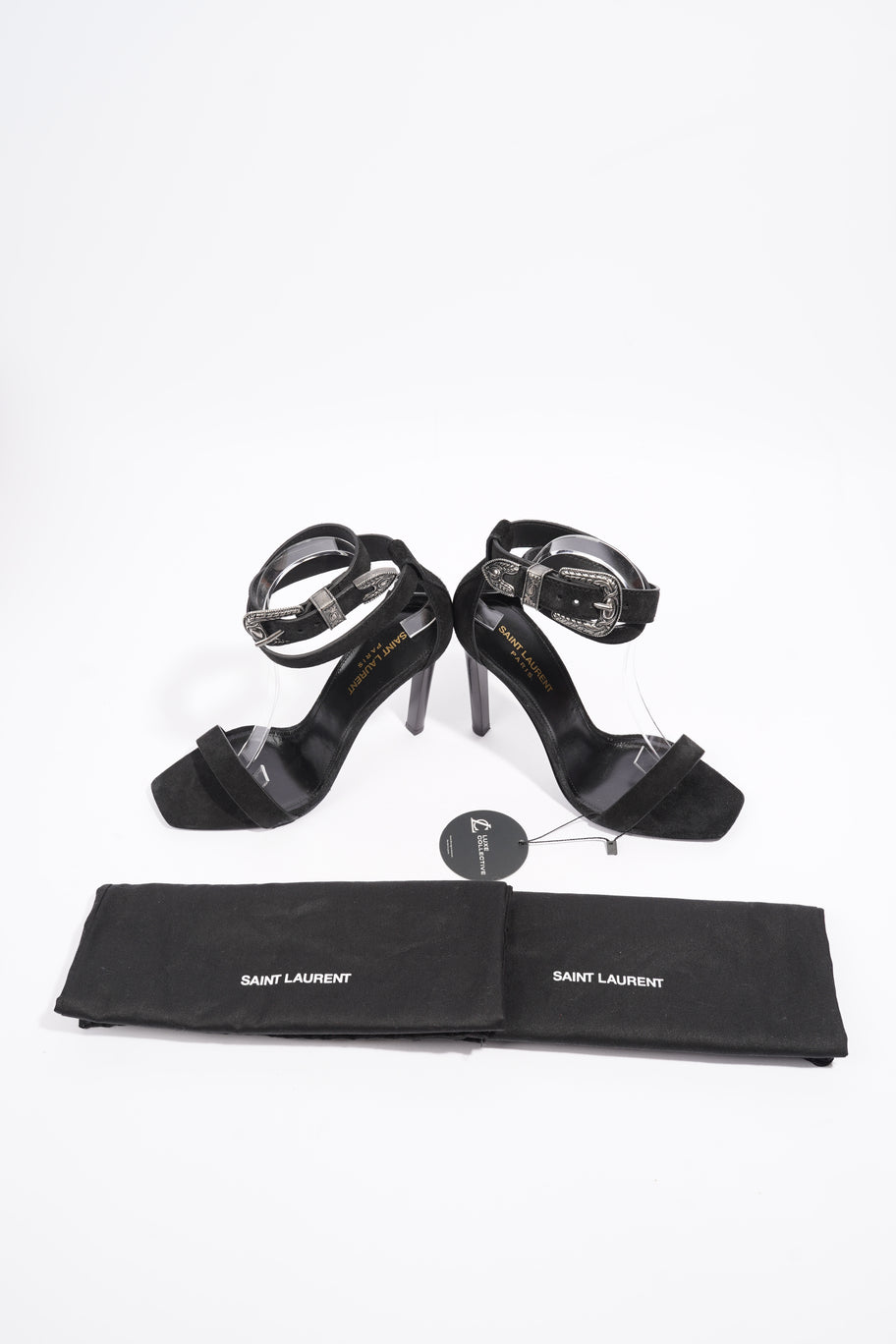 Saint Laurent Strap Ankle Heel 100 Black Suede EU 39 UK 6 Image 9