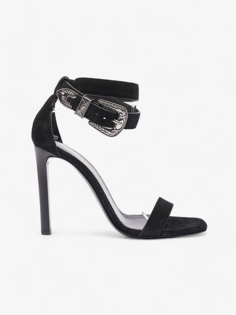  Saint Laurent Strap Ankle Heel 100 Black Suede EU 39 UK 6