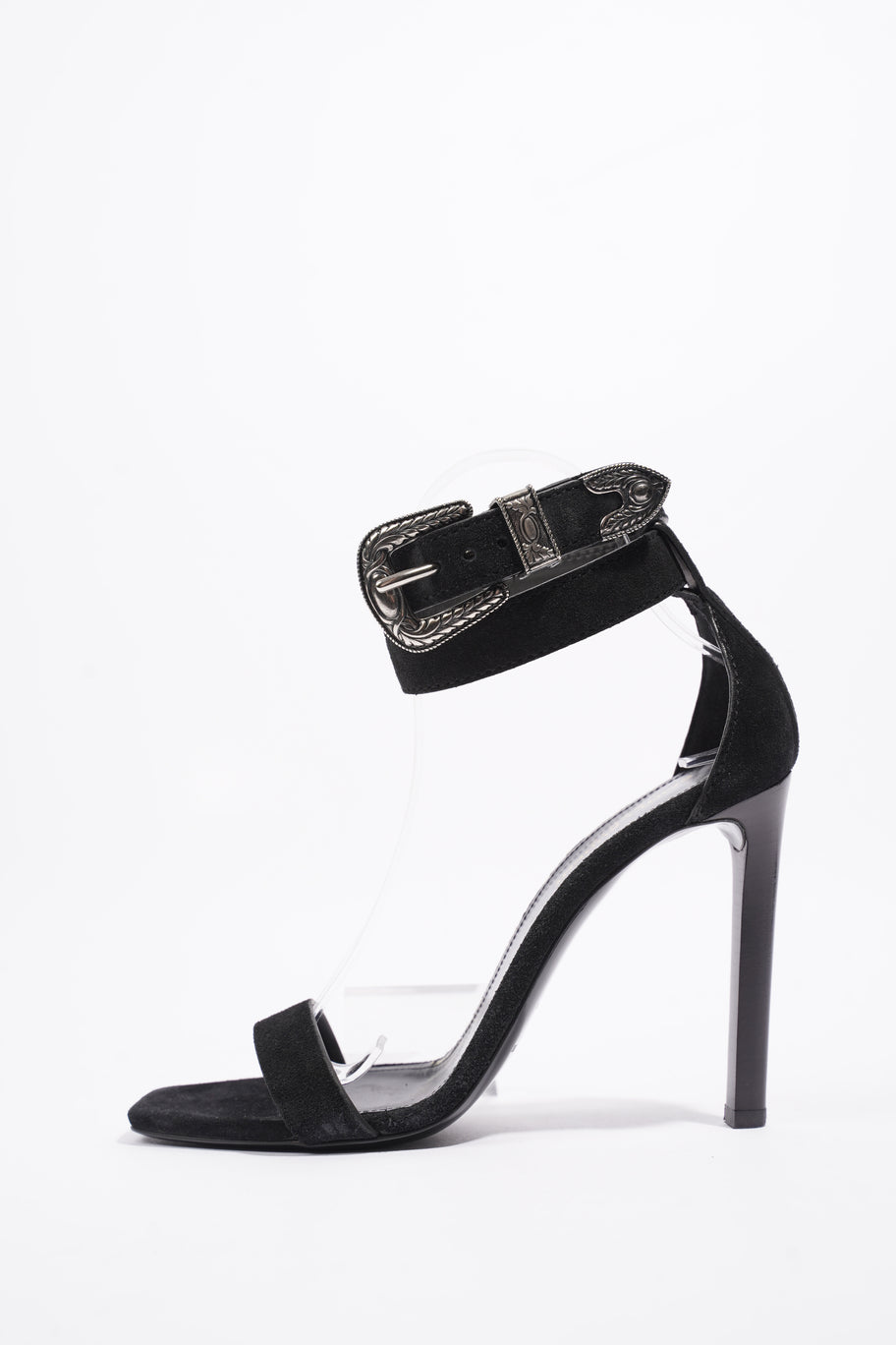 Saint Laurent Strap Ankle Heel 100 Black Suede EU 39 UK 6 Image 4