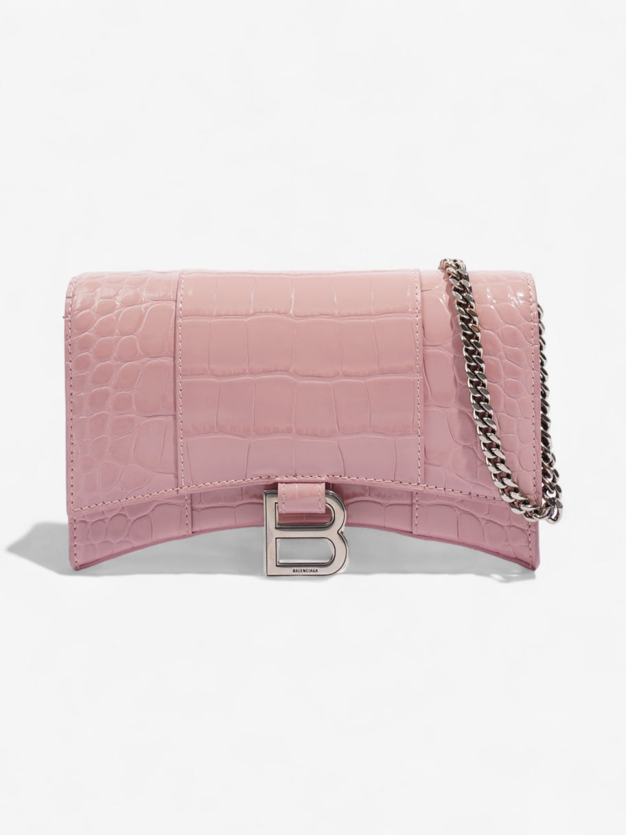 Balenciaga Hourglass Wallet On Chain Pink Embossed Leather Image 1