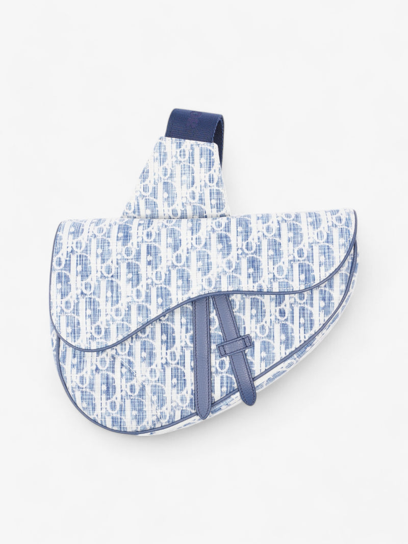  Christian Dior Saddle Bag White / Blue Oblique Canvas