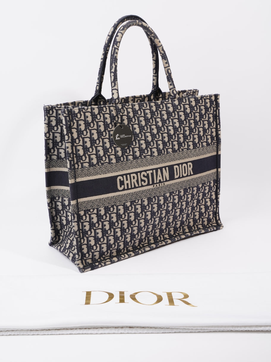 Christian Dior Book Tote Ecru / Blue Oblique Canvas Large Image 10