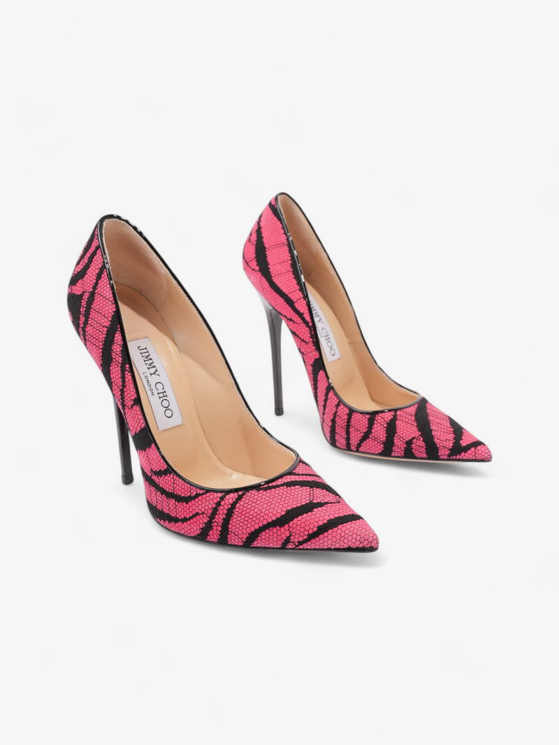  Jimmy Choo Zebra Lace On Heels 120mm Pink / Black Lace EU 36 UK 3