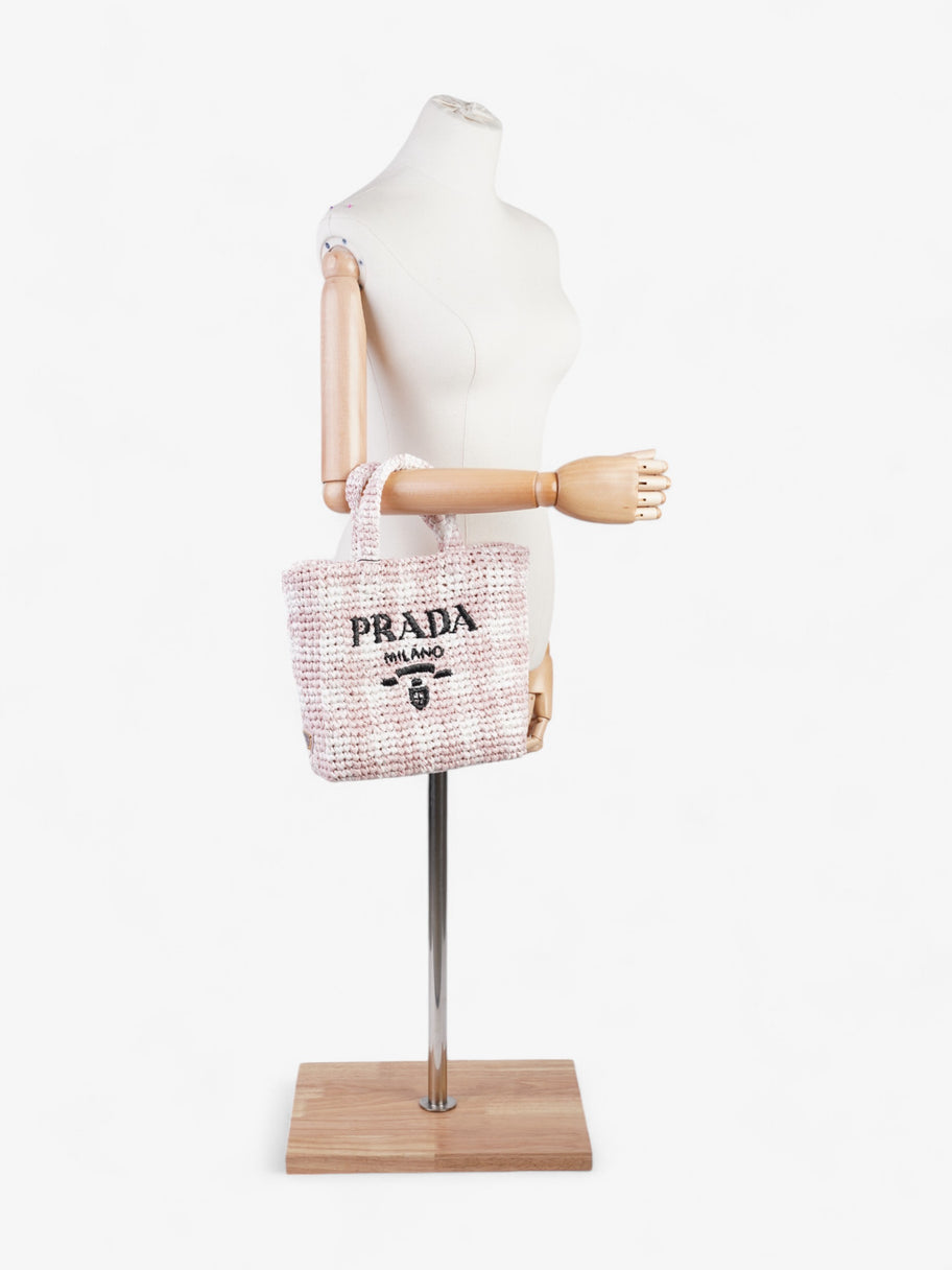 Prada Logo Tote Bag Pink / White / Black Raffia Small Image 2