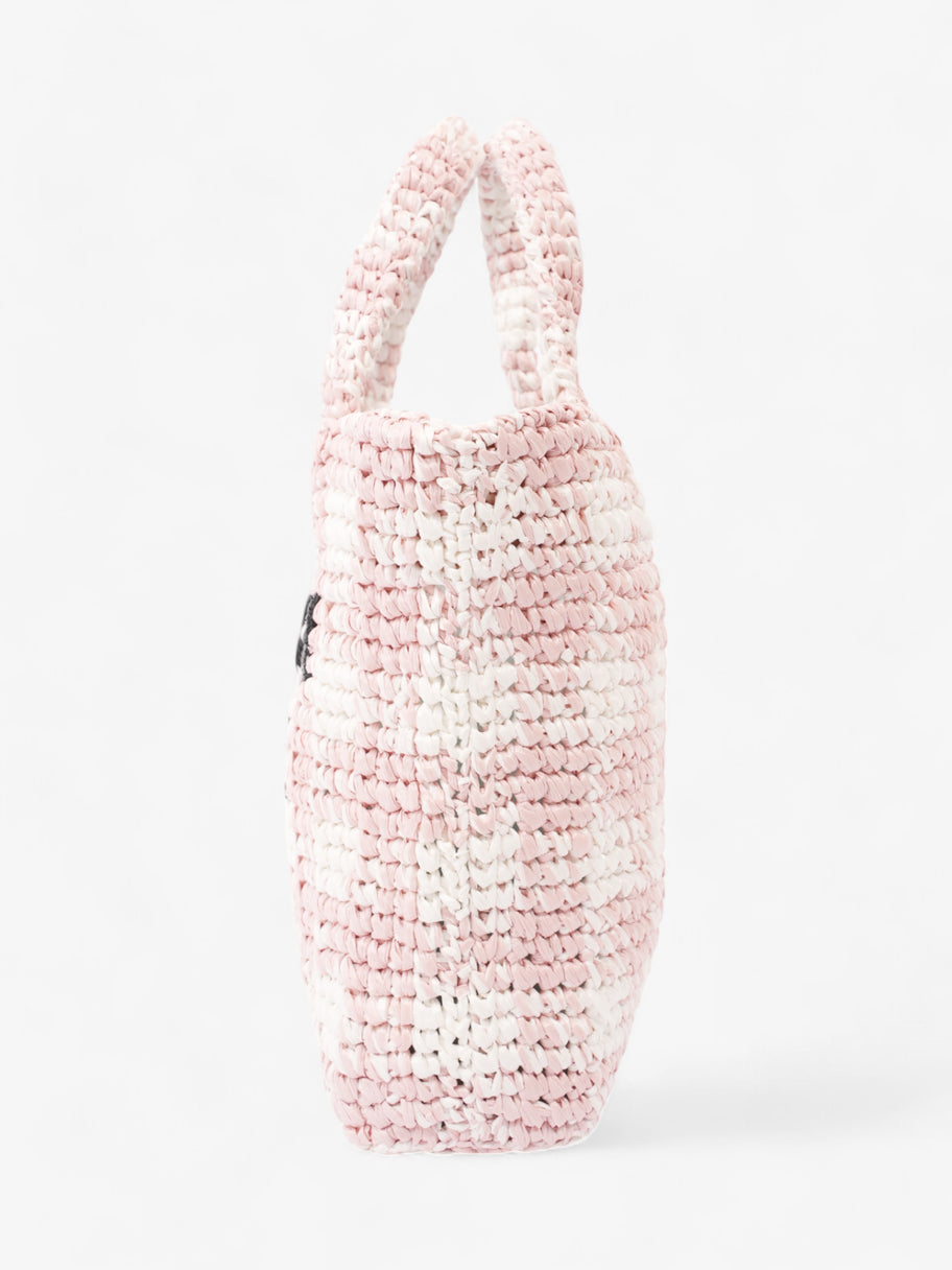 Prada Logo Tote Bag Pink / White / Black Raffia Small Image 5