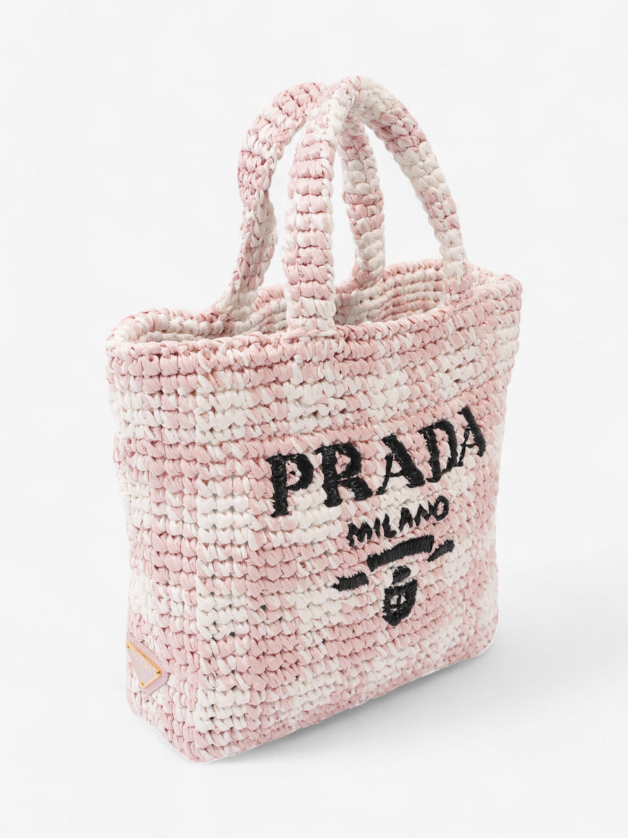 Prada Logo Tote Bag Pink / White / Black Raffia Small Image 7