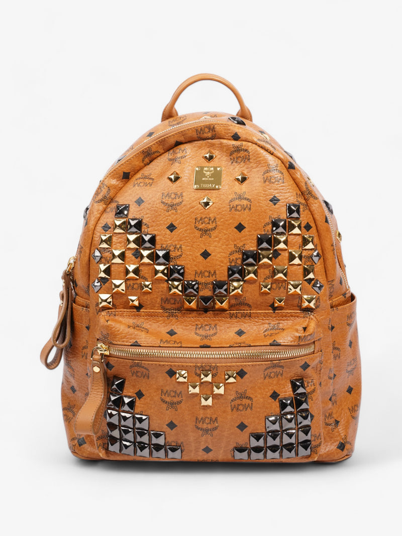  MCM Visetos Studded Tan / Black Leather Medium