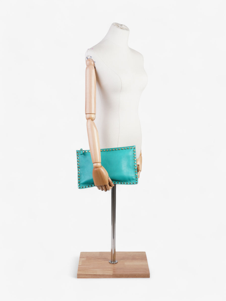 Valentino Rockstud Clutch Teal Green Leather Image 2