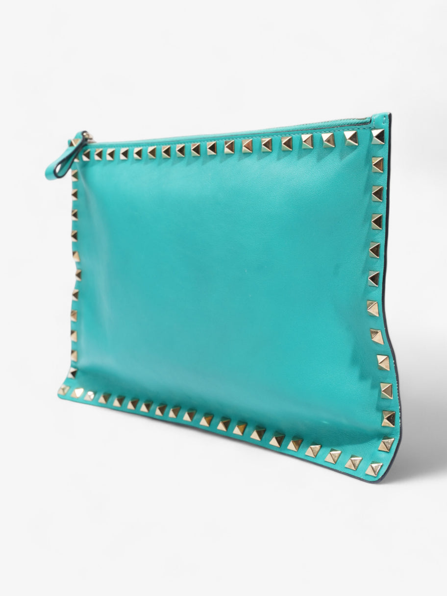 Valentino Rockstud Clutch Teal Green Leather Image 3