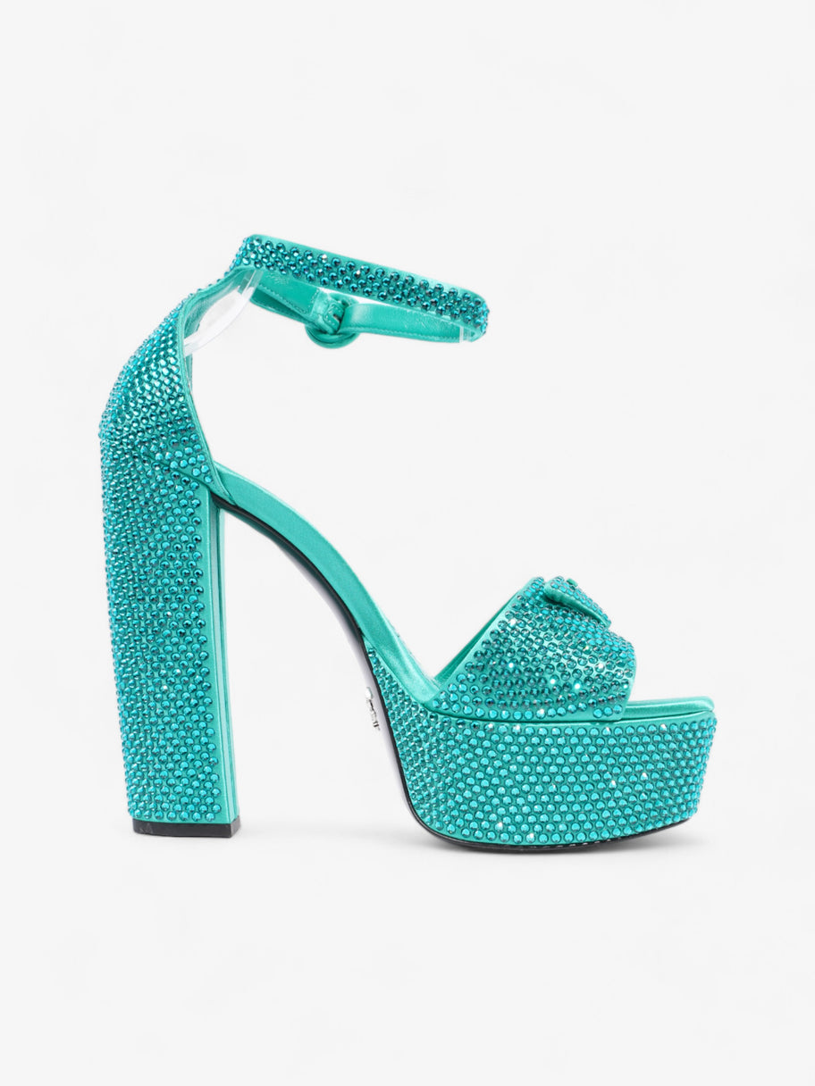 Prada Satin Crystal Platform Sandal 120 Green Sequin EU 37 UK 4 Image 4