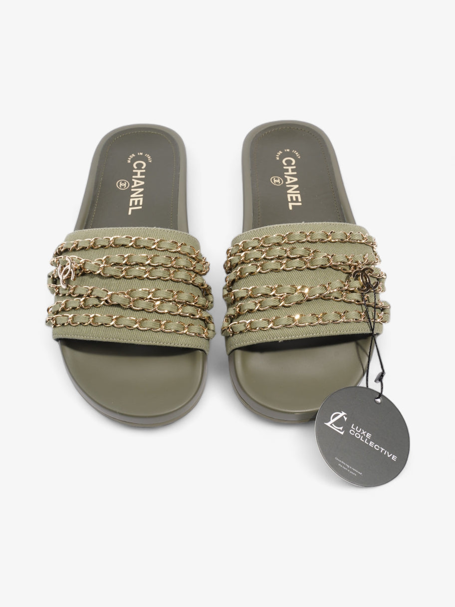 Chanel Chain Slides Khaki / Gold Canvas EU 38 UK 5 Image 10