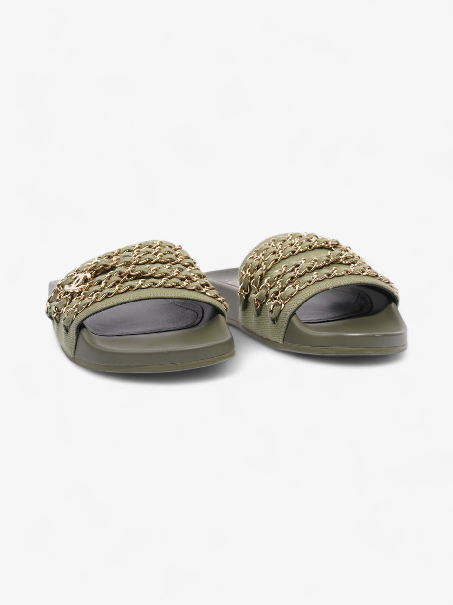 Chanel Chain Slides Khaki / Gold Canvas EU 38 UK 5 Image 2