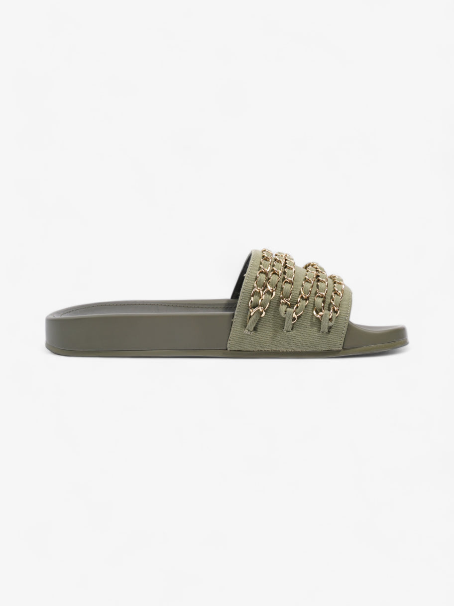 Chanel Chain Slides Khaki / Gold Canvas EU 38 UK 5 Image 4