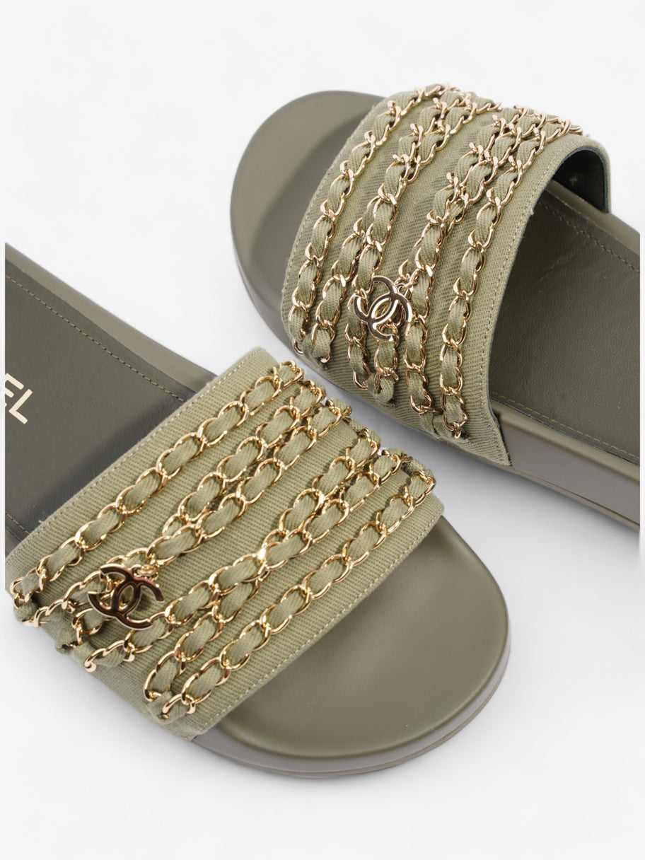 Chanel Chain Slides Khaki / Gold Canvas EU 38 UK 5 Image 9