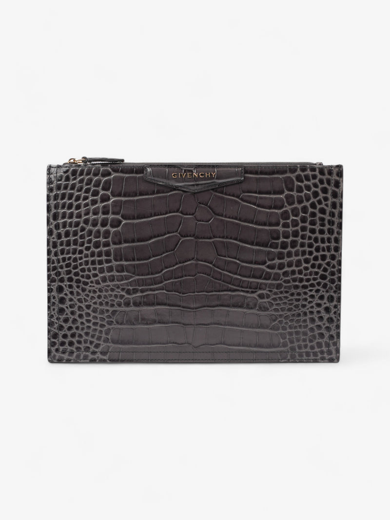  Givenchy Antigona Clutch Grey Embossed Leather Medium