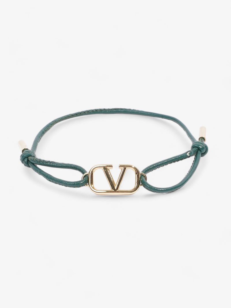  Valentino VLogo Signature Leather Cord Green / Gold Cotton