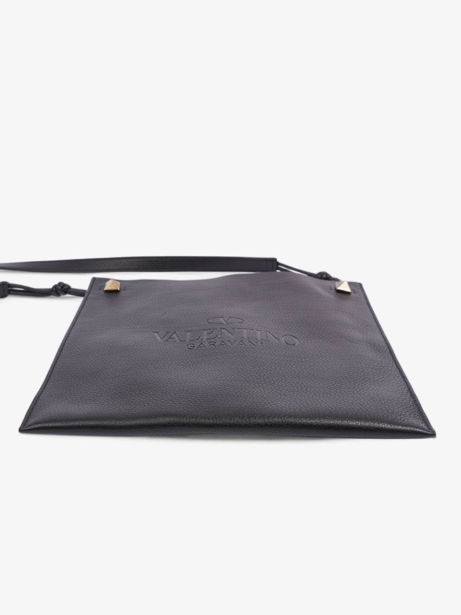 Valentino Logo Embossed Messenger Black Calfskin Leather Image 4