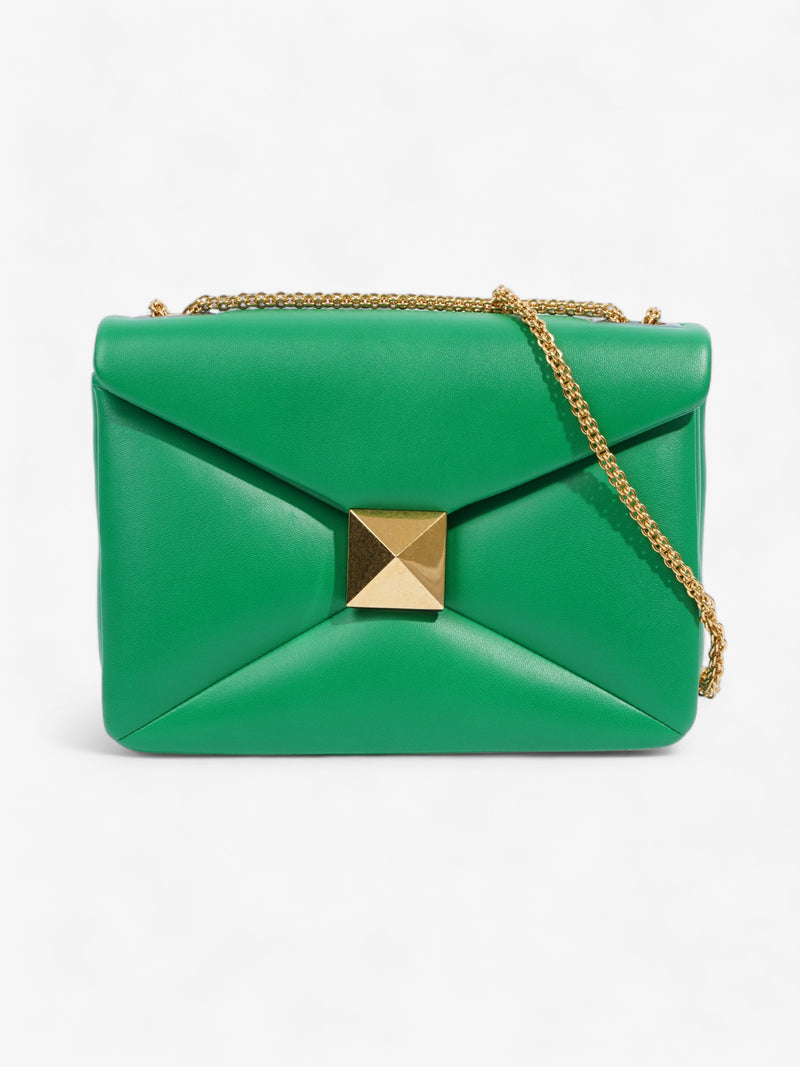  Valentino One Stud Shoulder Bag Green Calfskin Leather