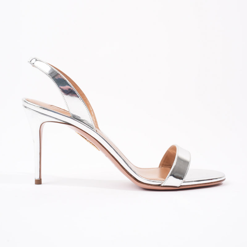  Sling Back Sandals 90mm Silver Patent Leather EU 38 UK 5