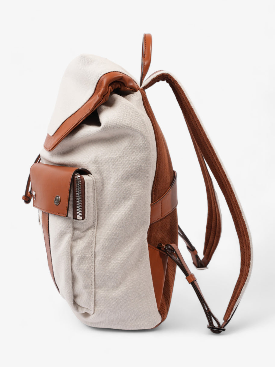 Brunello Cucinelli Linrn Backpack White / Brown Canvas Image 3