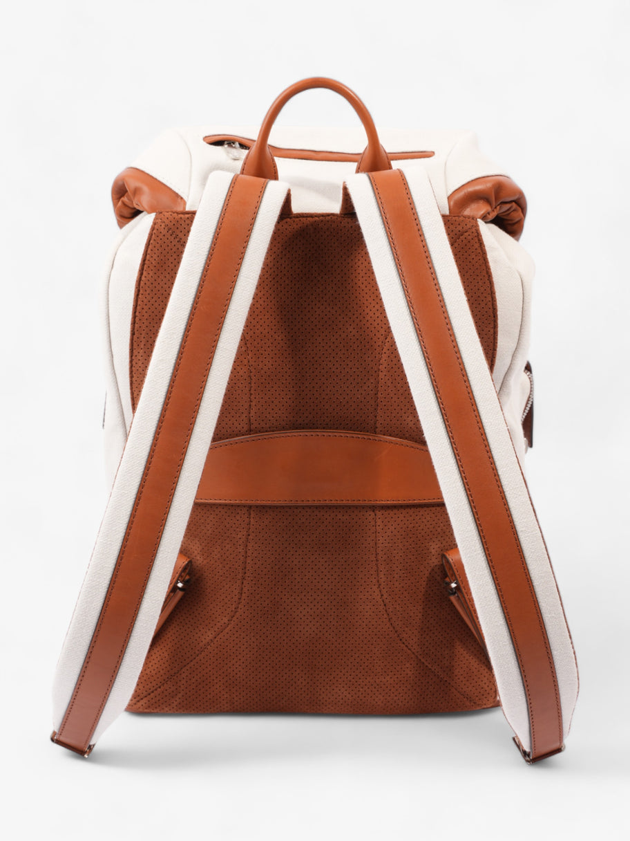 Brunello Cucinelli Linrn Backpack White / Brown Canvas Image 4