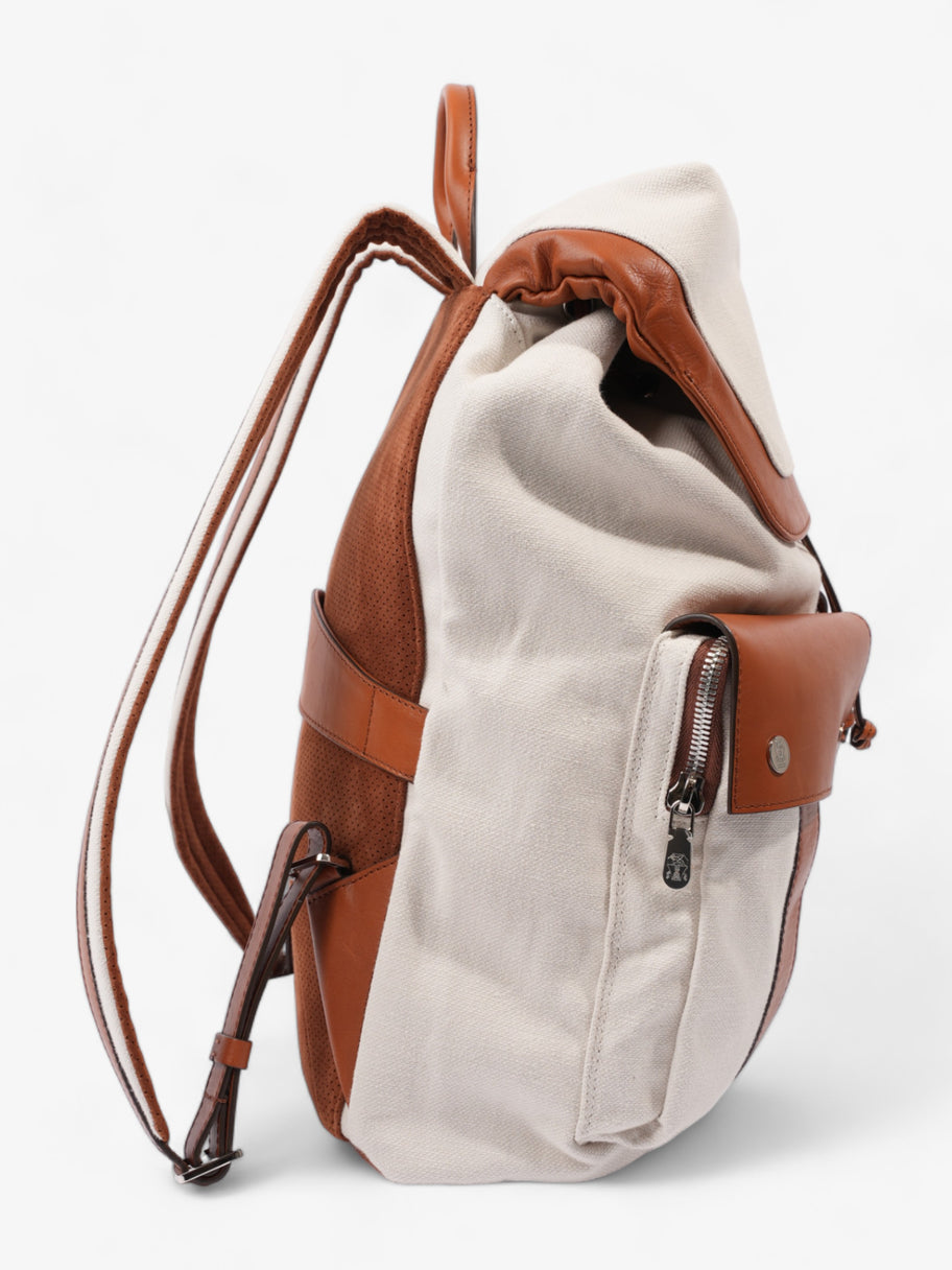 Brunello Cucinelli Linrn Backpack White / Brown Canvas Image 5