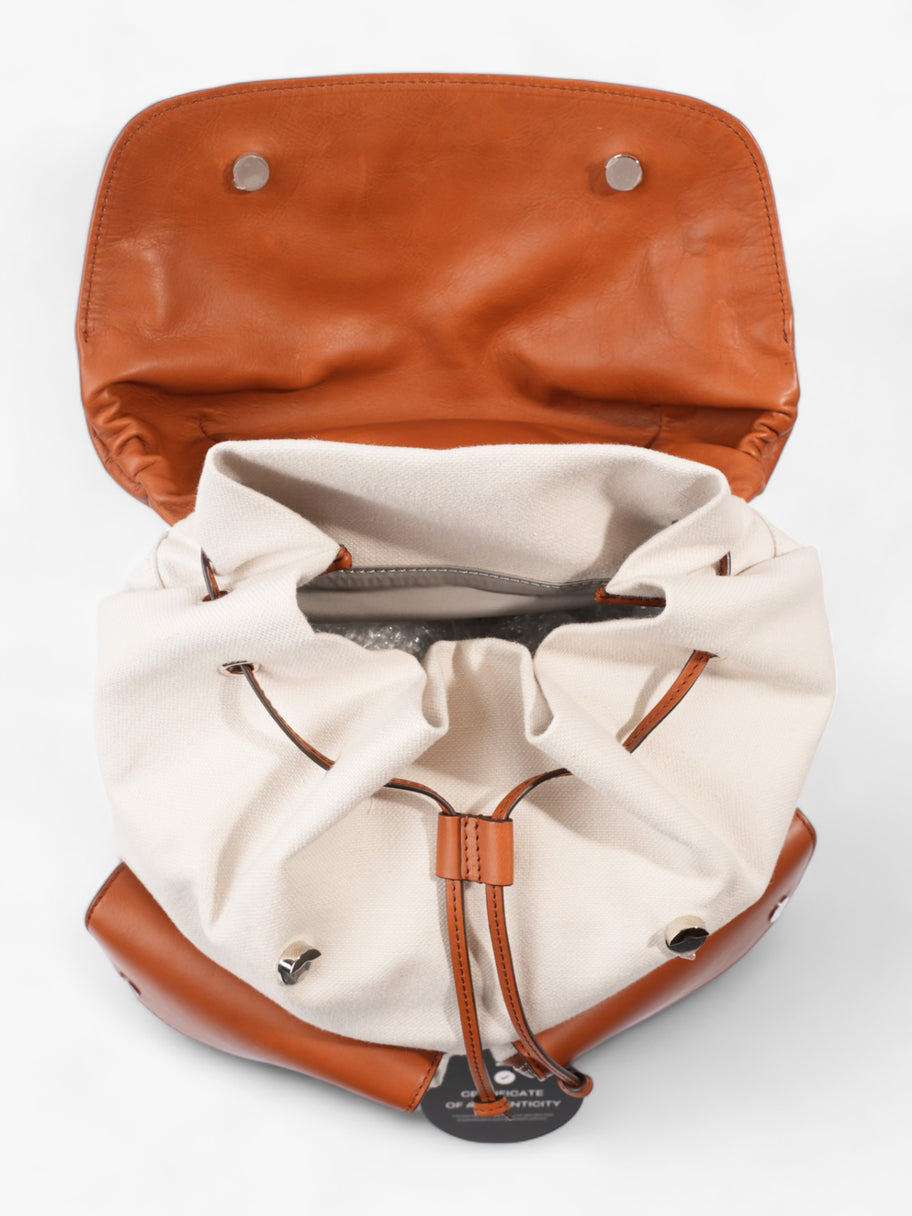 Brunello Cucinelli Linrn Backpack White / Brown Canvas Image 8