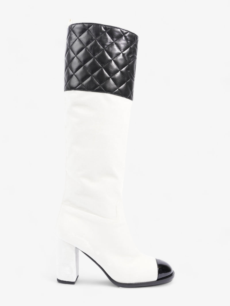  Chanel Knee High Boots White / Black Velvet EU 38 UK 5