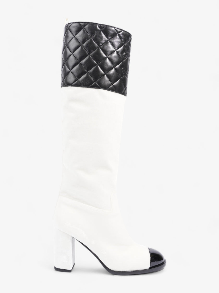 Chanel Knee High Boots White / Black Velvet EU 38 UK 5 Image 1