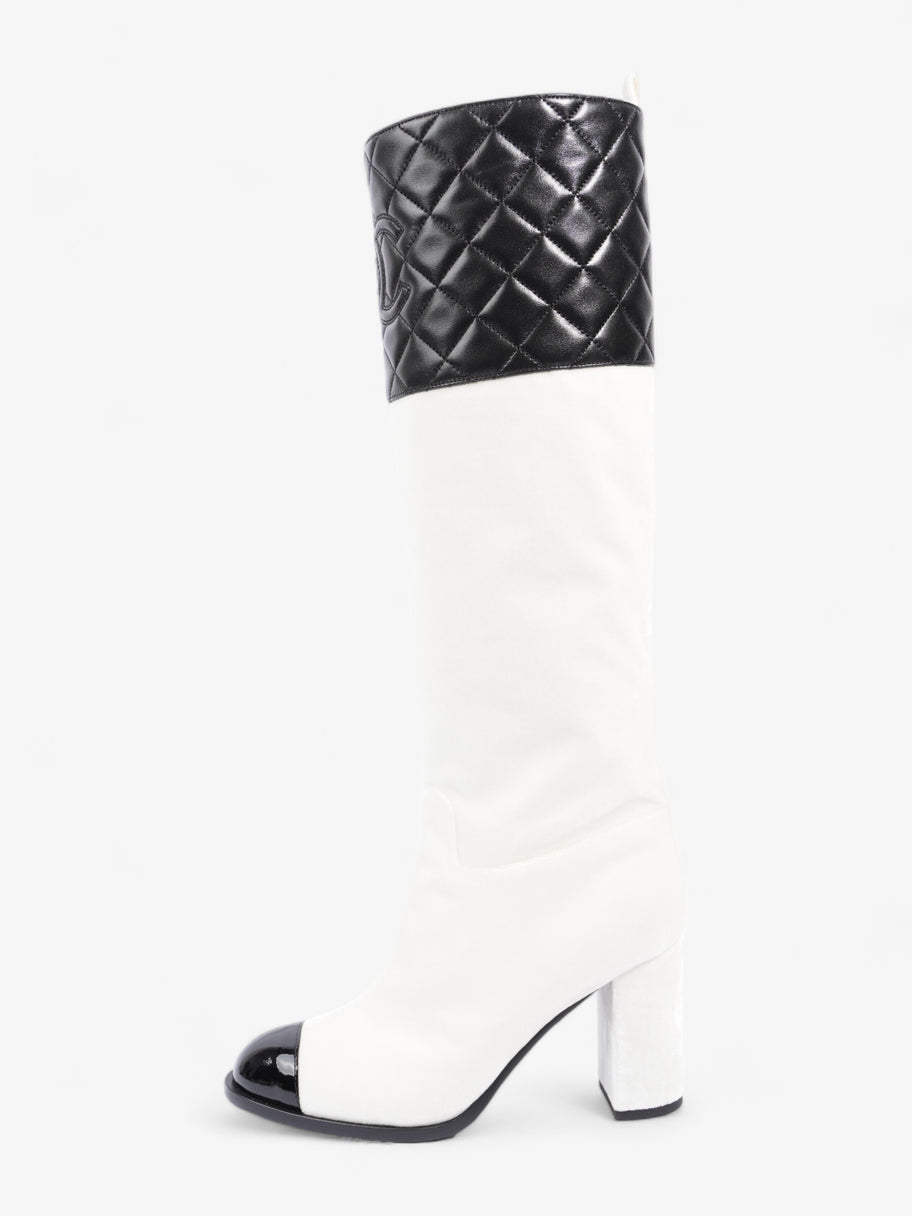 Chanel Knee High Boots White / Black Velvet EU 38 UK 5 Image 5