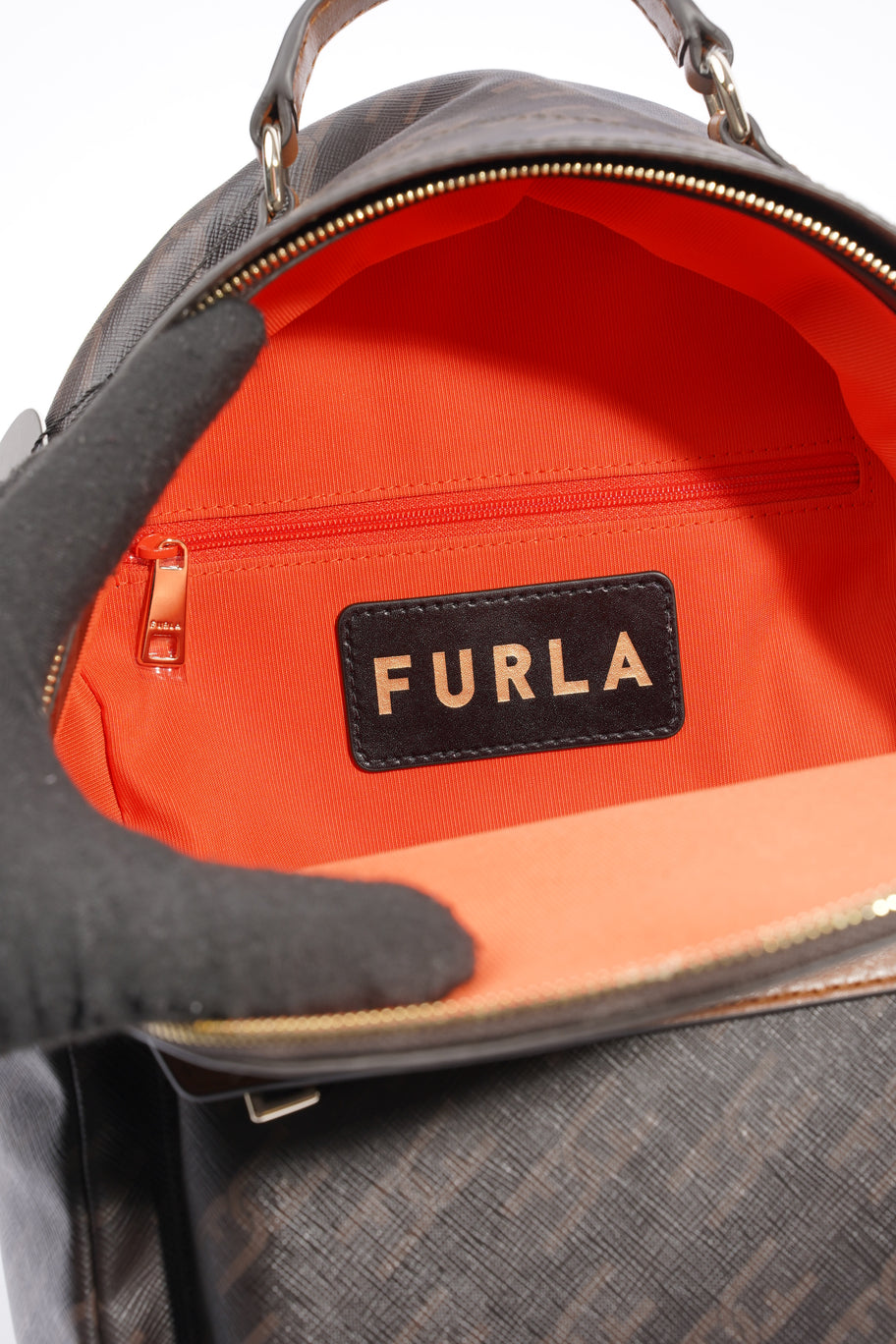 Furla Backpack Black / Brown Coated Canvas Image 7