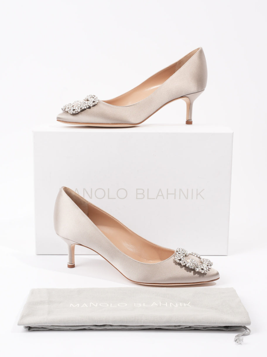 Manolo Blahnik Hangisis Crystal Embelished Heels 50mm Grey Satin EU 36.5 UK 3.5 Image 11